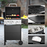 3-Burner Propane Gas Grill, 30,000 BTU Stainless Steel BBQ Grill with 472 Sq. In. Cooking Area and Foldable Side Shelves