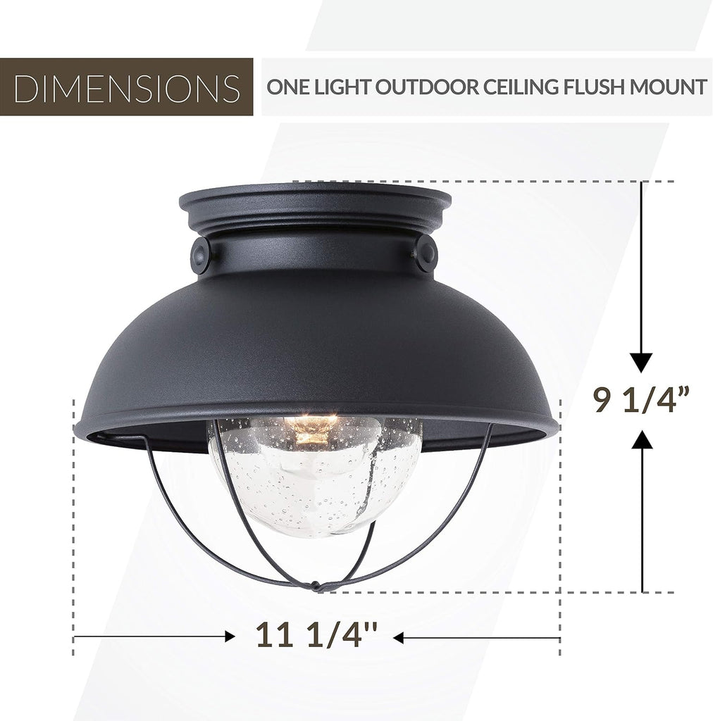 Sebring Transitional One - Light Outdoor Ceiling Flush Mount Outside Fixture, Black Finish, 1-Light, cETL Listed