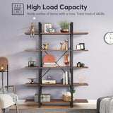 5-Tier Bookshelf, Vintage Industrial Style Bookcase 72 H x 12 W x 47L Inches