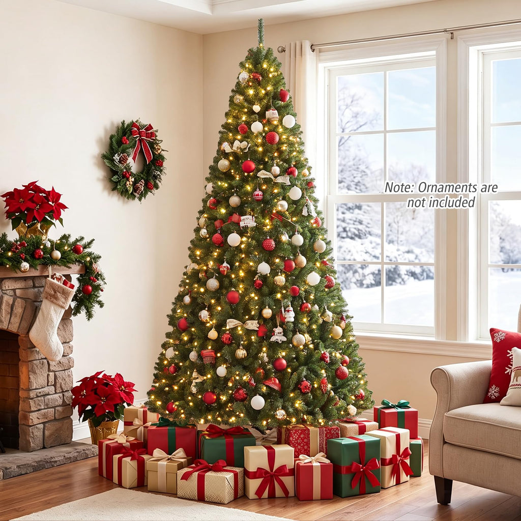 8ft Pre-Lit Artificial Christmas Tree with 11 Light-Modes