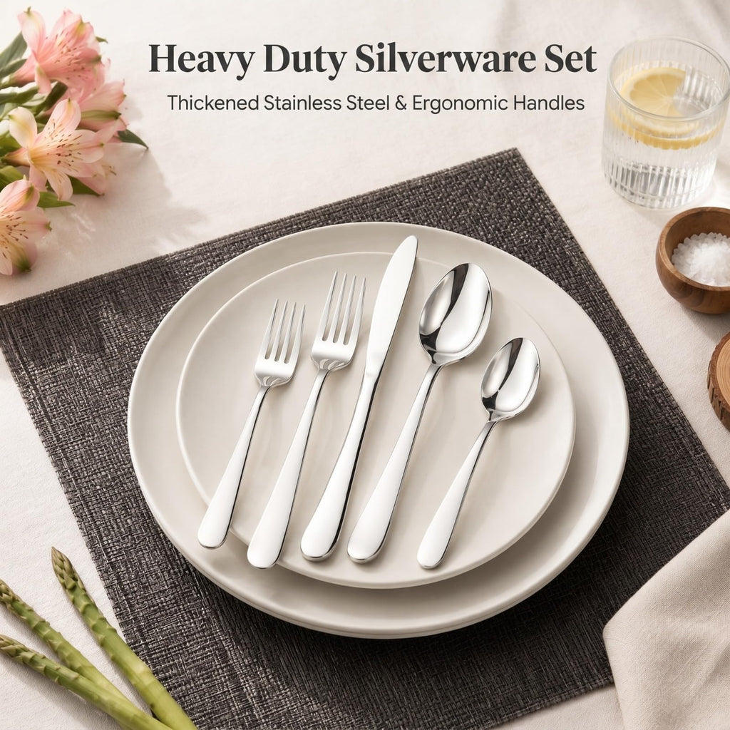 40-Piece Silverware Set for 8, Heavy Duty Stainless Steel Flatware