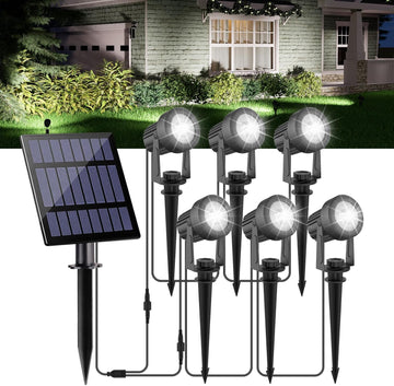 Spot Lights Outdoor, 6000K Cool White Landscape Spotlights IP65 Waterproof 9.8ft Cable, Dusk to Dawn Solar Uplights