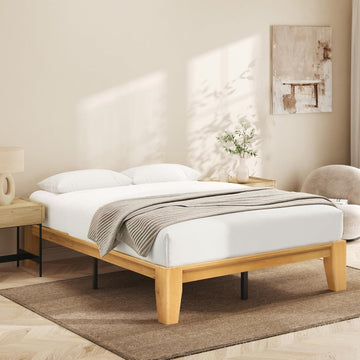 Wood Queen Platform Bed Frame, Premium Solid Wood, Sturdy Structure, 3.78" Thickened & 14" Height Legs, Easily
