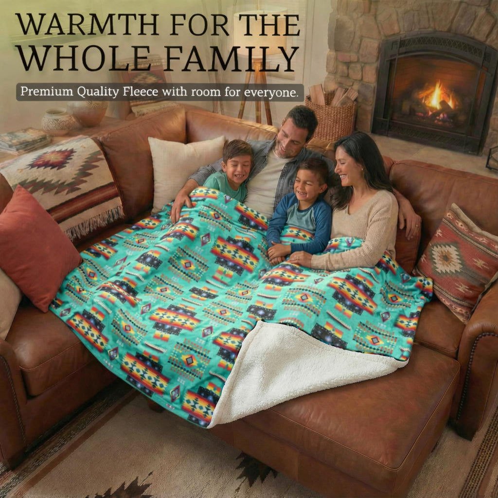 Aztec Blanket, Western Blanket, King (87"x95") (Teal)