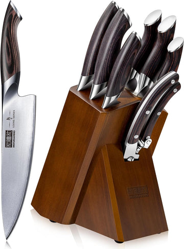 8PCS Kitchen Knife Set, Ultra Sharp Japanese Knife Sets with Block | Japanese High Carbon Super Steel Knife Block