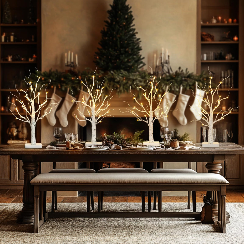Lighted Birch Tree, Christmas Tree with 24 LED Lights, Tabletop Centerpiece Artificial Tree Lights with Timer Bedroom