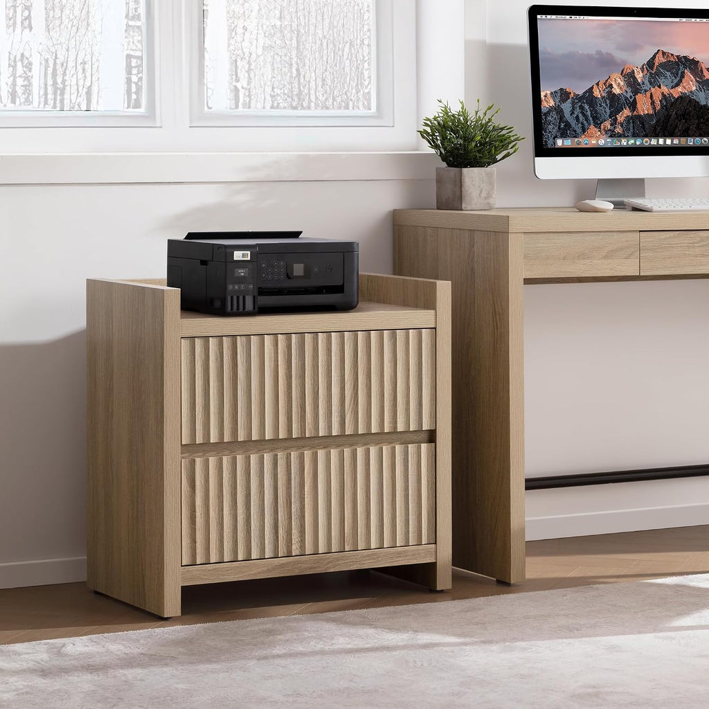 Night Stands Set of 2-Fluted Nightstands with Charging Station- Large Nightstand Bedside Table End Table with 2
