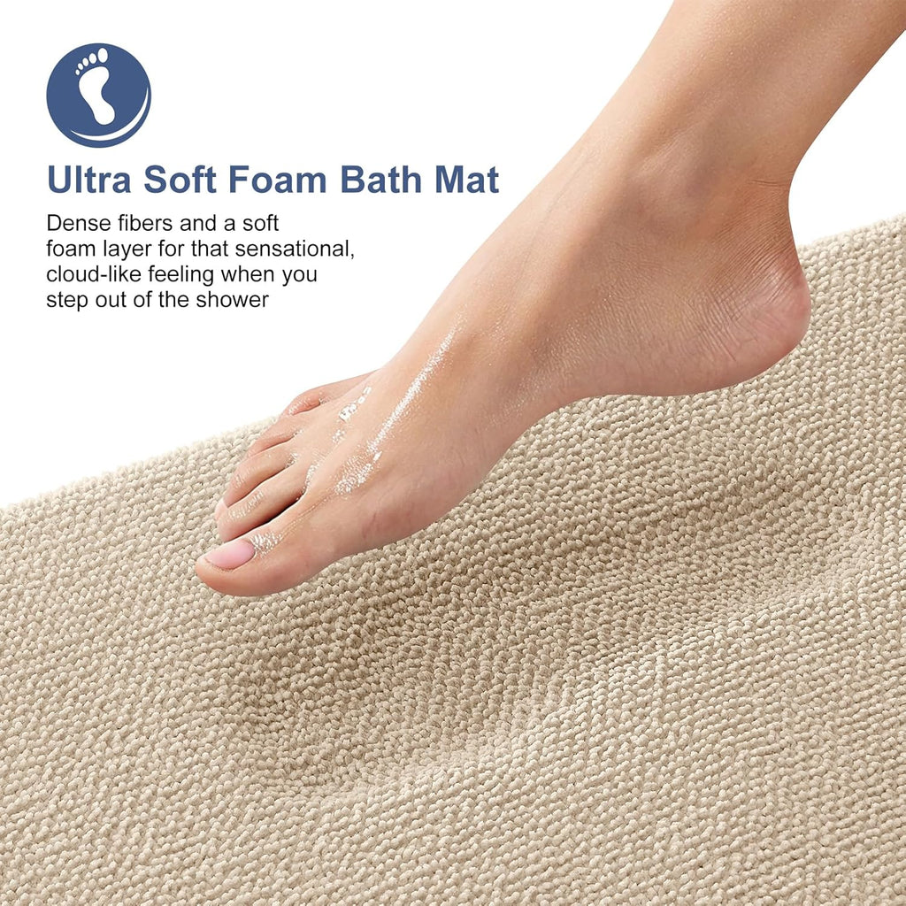 Thick Memory Foam Bathroom Rugs 30x20, Absorbent Bath Mat, Beige | Soft Quick Dry Bath Rugs, Non-Slip, Machine