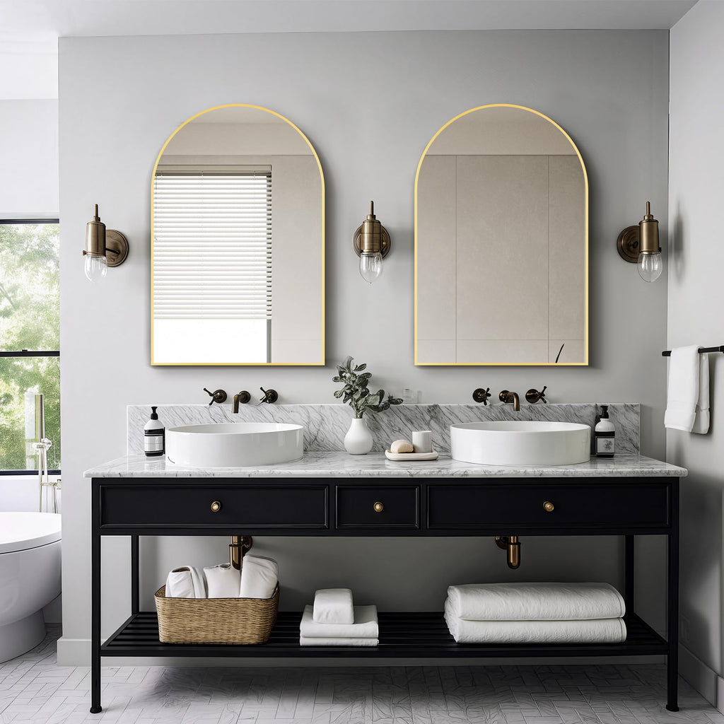 Arched Bathroom Mirror, 24"x36", Gold