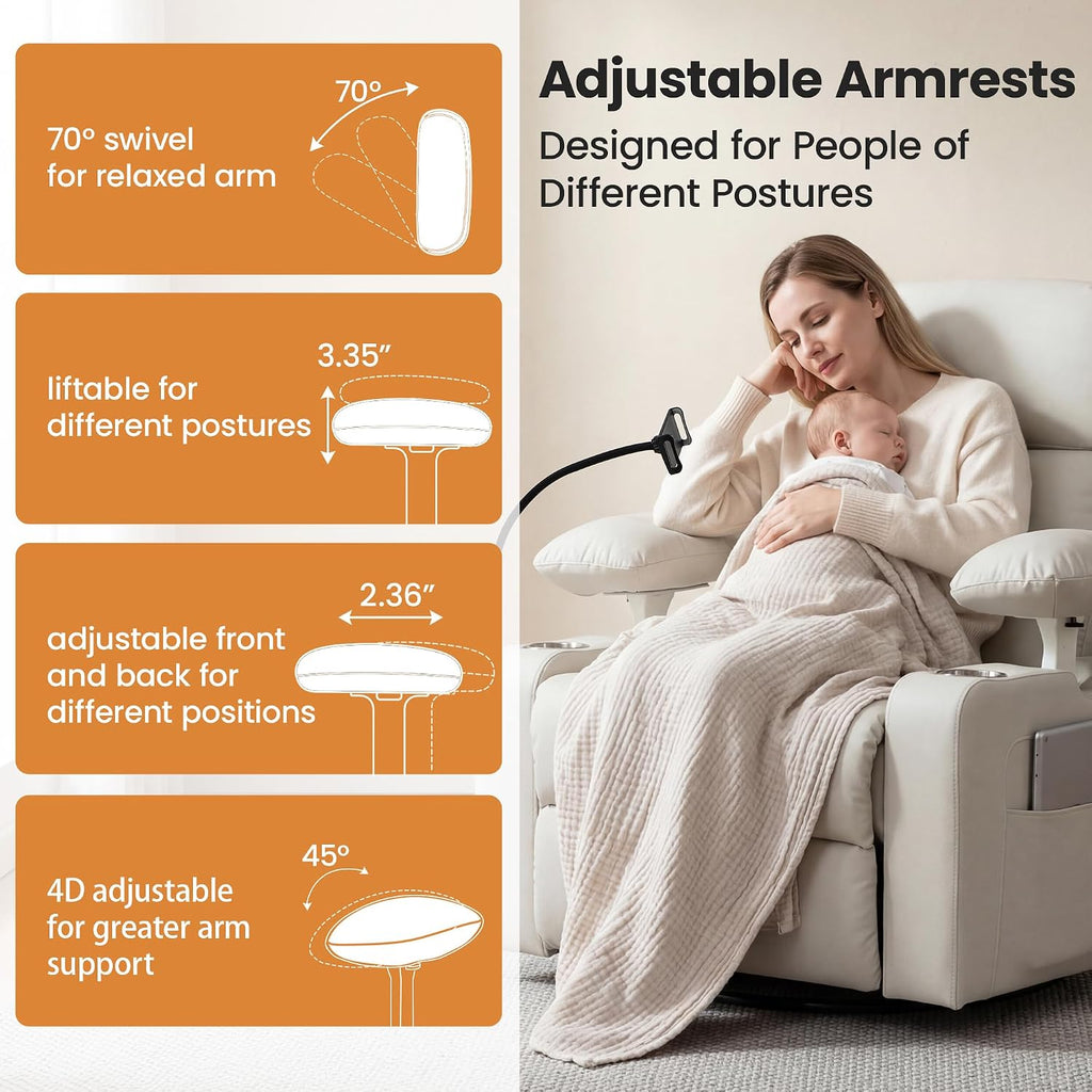 Rocking Chair Nursery with Adjustable Armrests,Power Recliner Chair, Beige | Glider Rocker with Adjustable Headrest