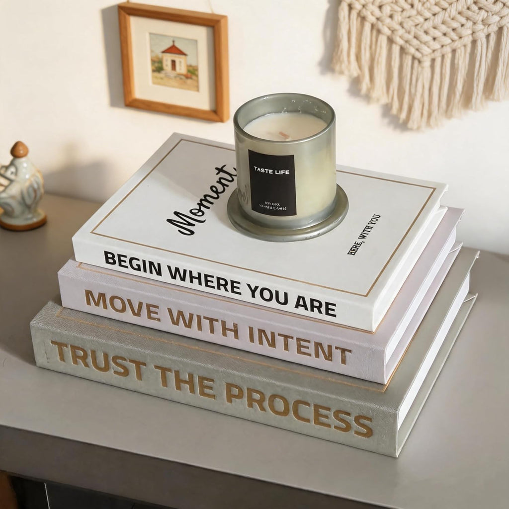 Set of 3 Decorative Books, Coffee Table Books Decor, Linen Fake Book Boxes for Decoration, Bookshelf Neutral