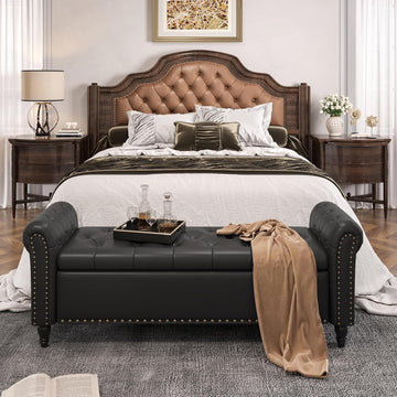 65" Bedroom Bench, End of Bed Bench with Storage, Black