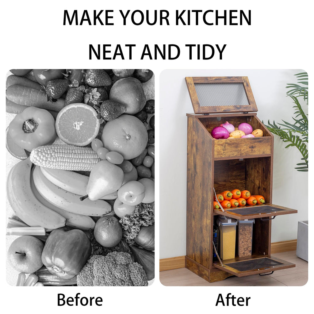 Potato and Onion Storage Cabinet Bin, Brown