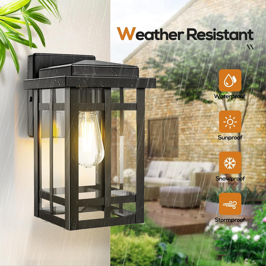 Outdoor Wall Light Fixtures 9.76'', Waterproof Porch Lights Lantern, Exterior Modern Matte Black Wall Mount Lighting