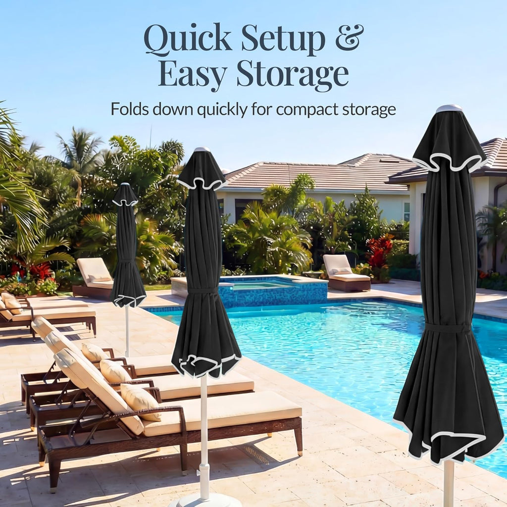 7.5ft Patio Market Umbrella with Wavy Trim, UV-Fade-Resistant 210g Canopy, Crank & Tilt, Wind Vent, Heavy-Duty Frame - B