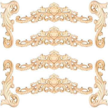 8 Pack Wooden Appliques, 2 Sizes Decorative Furniture Onlays