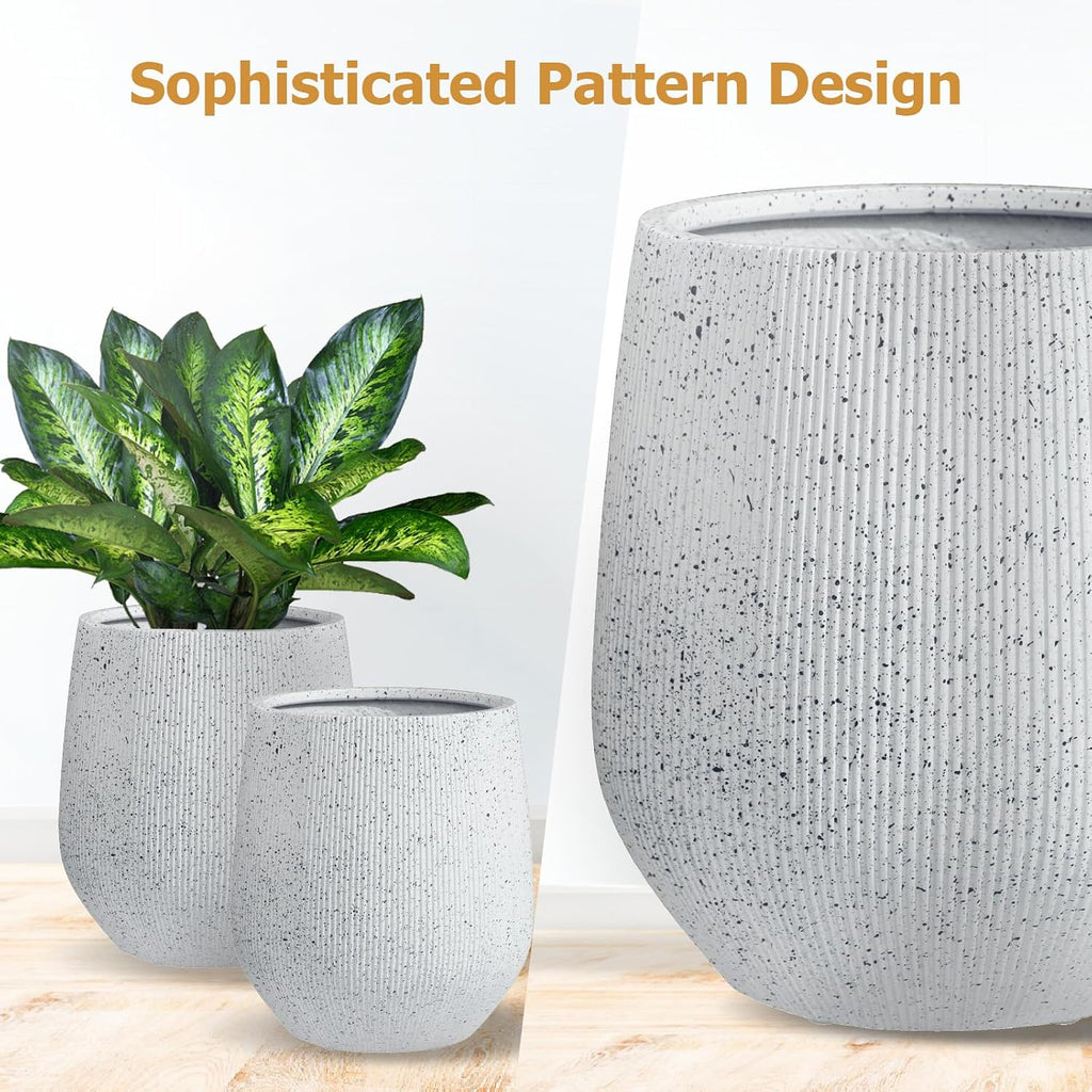 21" H x 19" D Premium Corso Fiberstone Planter - Speckled White | 15" Pot Opening, Ribbed, Included 2 Extra Coco