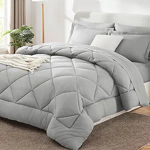 King Comforter Set Light Grey - 7 Pieces Complete Bedding Set - Set of 7