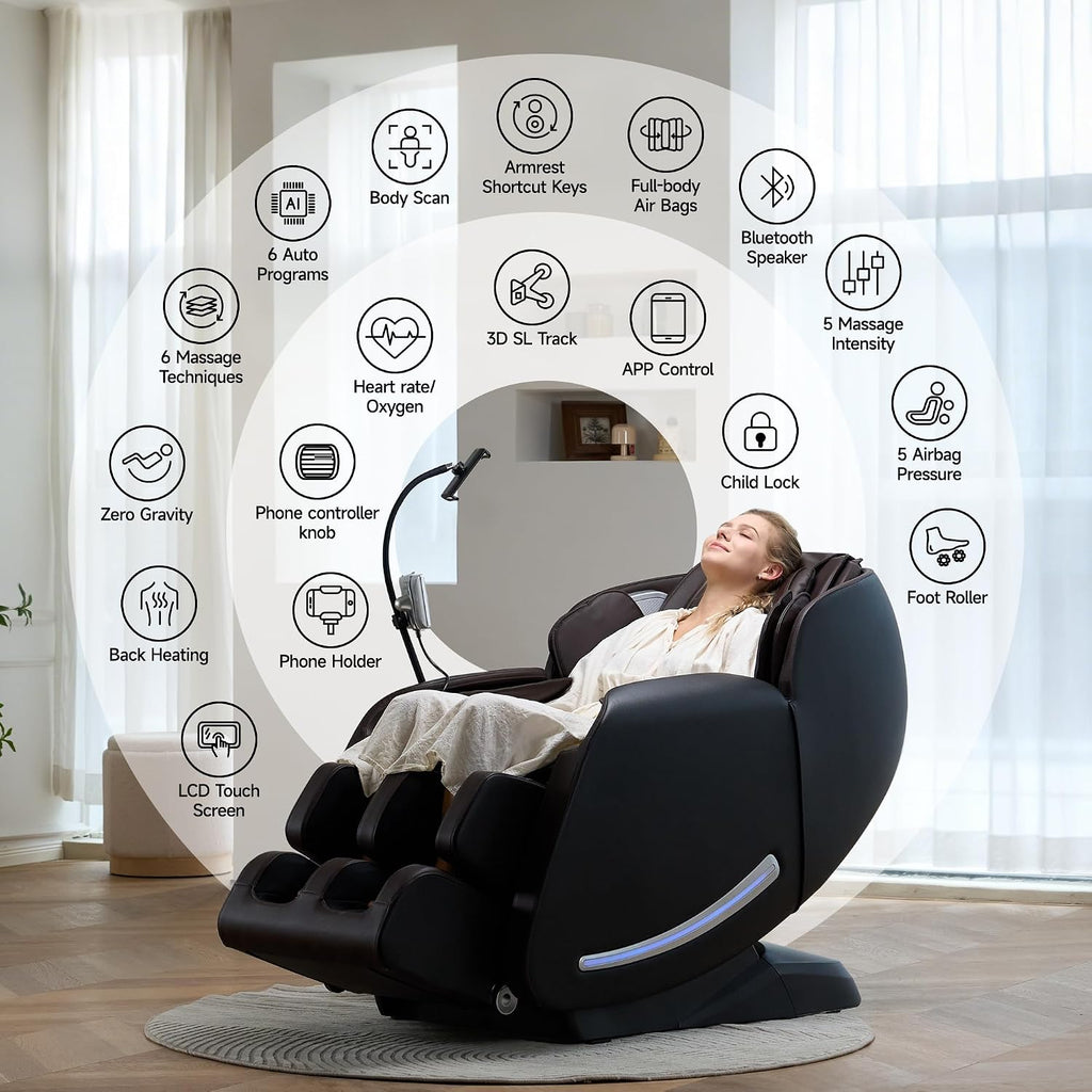 Massage Chair Full Body with Unique Phone Controller,Heart and Blood Measurement, Zero Gravity 3D SL-Track Recliner