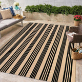 Outdoor Patio Rug 5'x7', Black and Tan Striped Outdoor Rugs Machine Washable Area Rugs Cotton Hand W