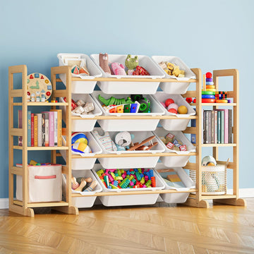 Toy Storage Organizer with 6 Shelves and 12 Bins, Bookshelf/Bookcase, Kids Bin Shelf, Toys Box Organization & Room
