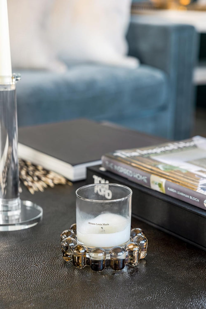 Home Collection Original Smoky Glass Small Bubble Candle Dish | Votive and Candle Plate, Diffuser Base, Wax Catcher