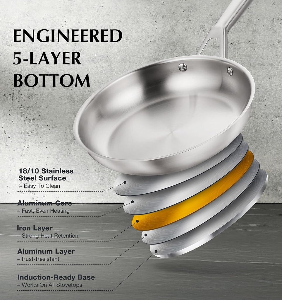 Stainless Steel Cookware Set 17 Piece with 5 Layer Base, Professional 18/10 Stainless Steel Pots and Pans Set, Oven