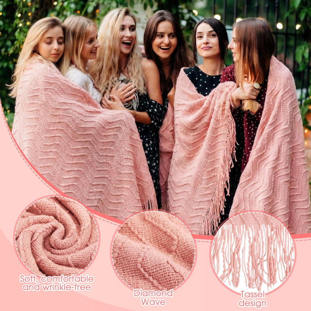6 Pack Boho Knitted Throw Blankets with Tassels 50''x60'', Pink