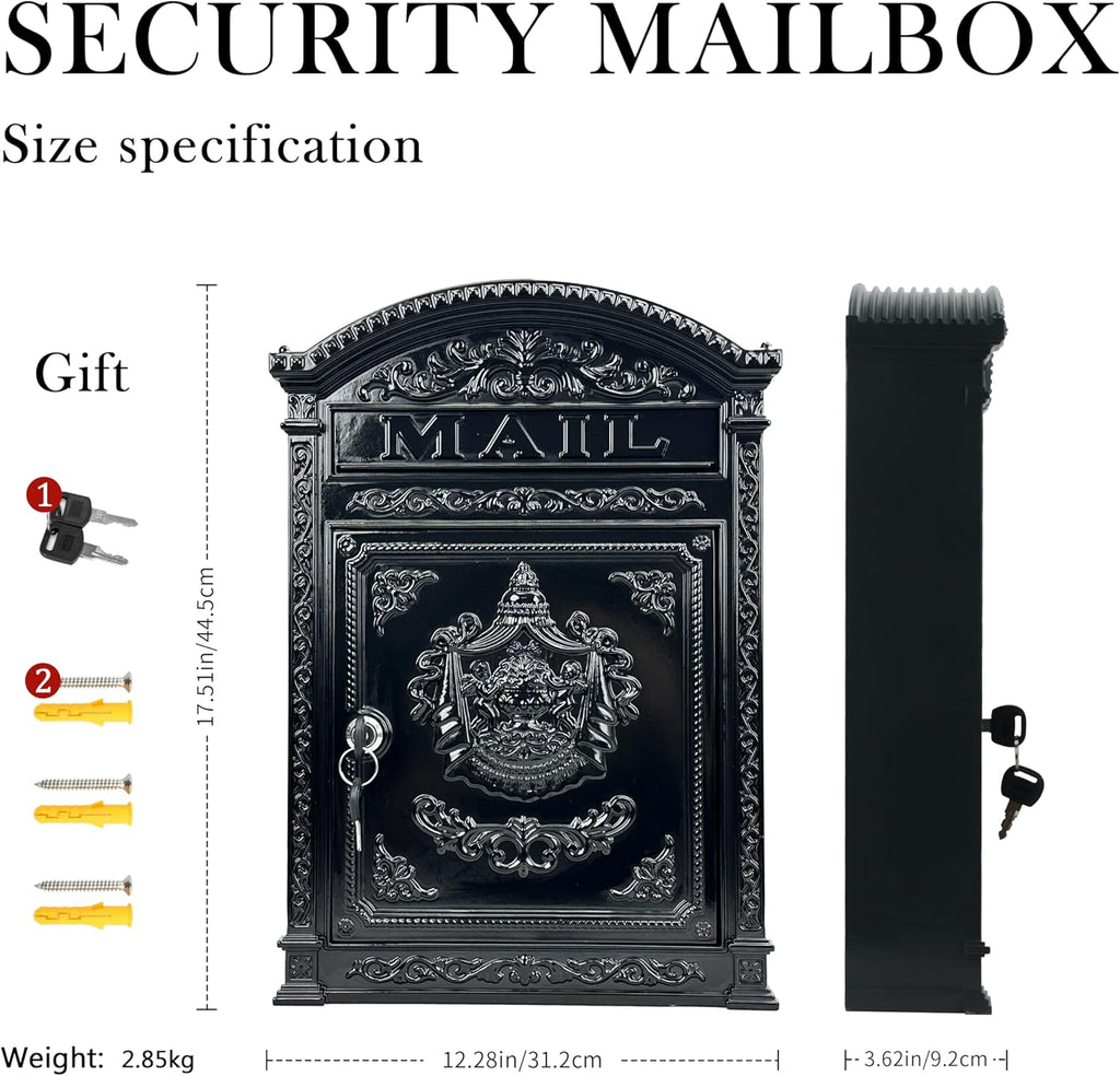 Vintage Mailboxes - Large Lockable Outdoor Mailbox, Weatherproof Metal Mail Box House