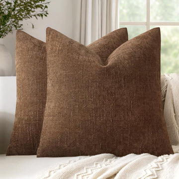 24x24 Inch Euro Textured Throw Pillow Covers Set of 2 Honey Brown