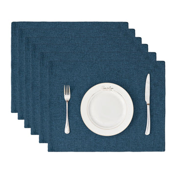 Rectangle Table Cloth Waterproof Navy Blue Placemats 6pcs