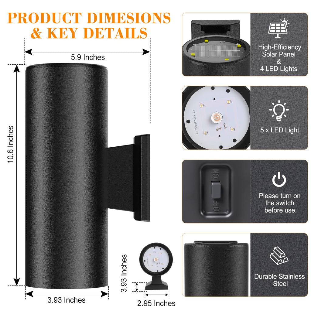 Solar Wall Lights Outdoor, Up & Down Modern Sconce Lights 2 Pack