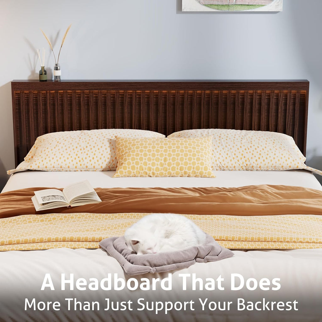 Modern Headboard with Light Elegant Wood Design, 81.5 Inch Wide Headboard Only, Modern Farmhouse, Fluted Panel, Wall