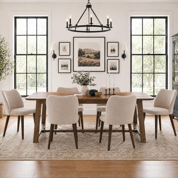 Set of 6, Upholstered Fabric Kitchen Chairs with Curved Back, Padded Seat and Solid Wood Legs, Modern Dining Chair