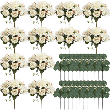 12 Bundles Ivory White Peonies Artificial Flowers for Centerpieces