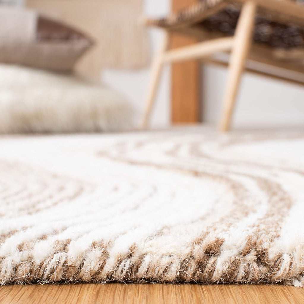 Fifth Avenue Area Rug - 10' x 14', Beige & Ivory, Handmade Mid-Century Modern Abstract New Zealand Wool