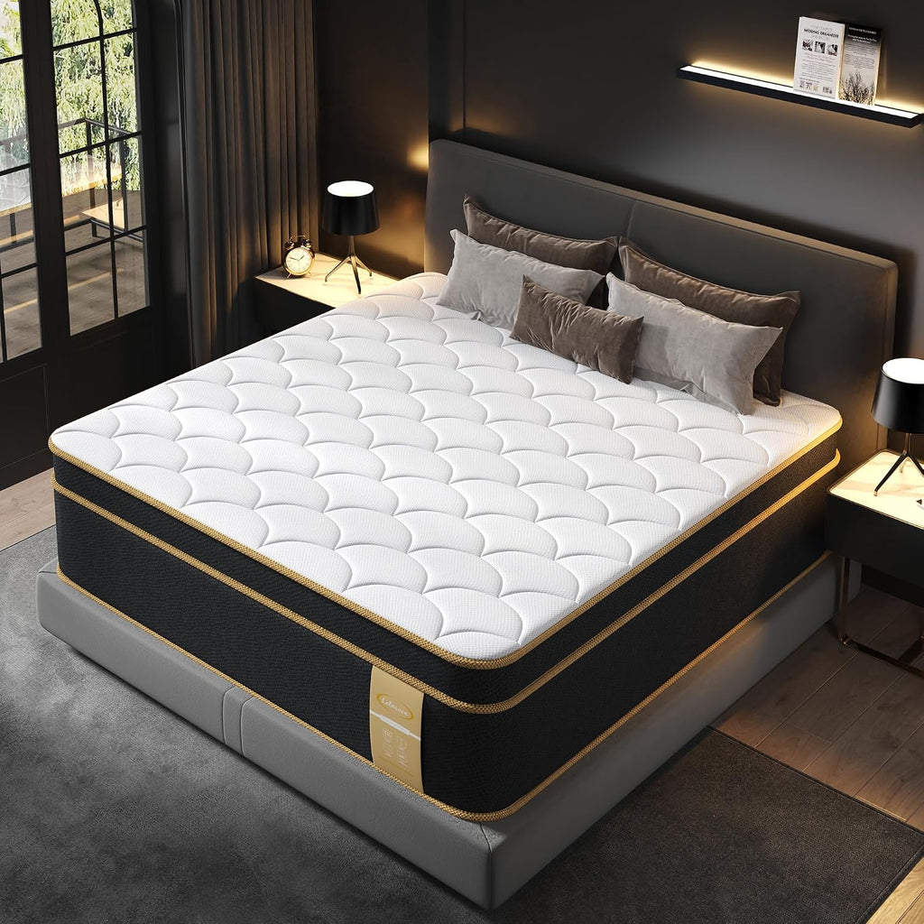 Luxury King Size Mattress 12 Inch, Hotel-Level Hybrid Mattress King Size Bed in a Box, Gel Memory Foam & 7-Zone