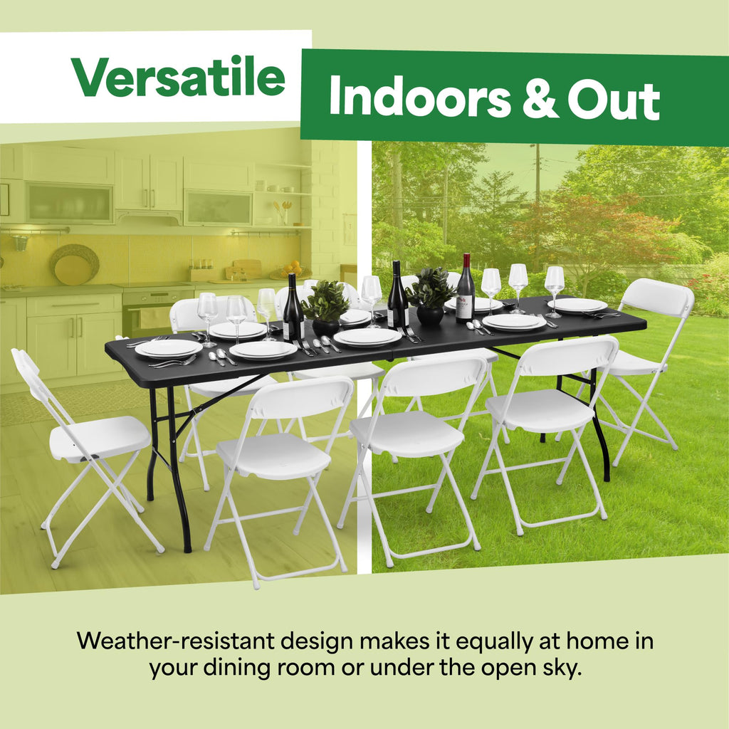 Black 8ft Folding Table with Handle | Heavy-Duty Foldable Table | Portable Table for Indoor & Outdoor Use | Perfect