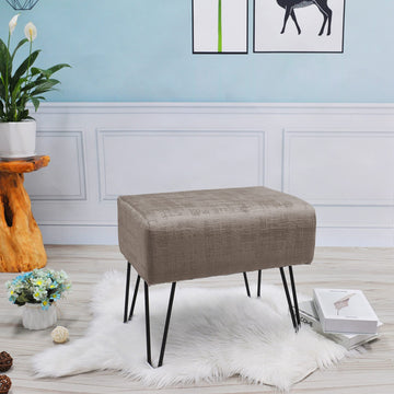 Taupe Velvet Tufted Ottoman 19.5"x12.5"x17"H Entryway Bench Comfy Furry Makeup Stools Foot Rest Sturdy Foot Stool
