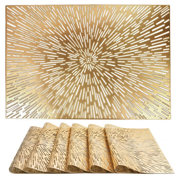 Gold Placemats Set of 6 - Plastic Table Place Mats Vinyl Placemats