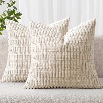Pack of 2 Corduroy Decorative Throw Pillow Covers 18x18 Inch Soft Boho Striped Pillow Covers Modern Farmhouse Home Decor