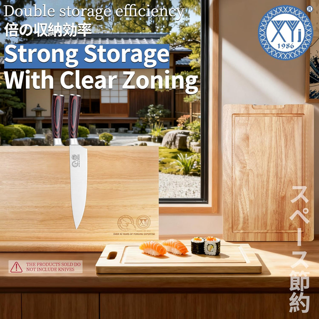 Authentic Since 1986, Magnetic Knife Block with Cutting Boards | Natural Wood, Countertop Knife Organizer