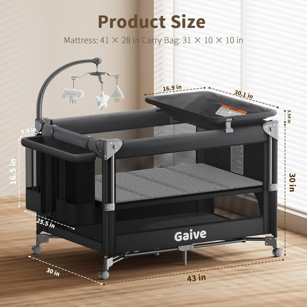 4 in 1 Baby Bassinet, One-Push Setup Pack and Play, Bedside Crib Sleeper with 3 Height Adjustable,Diaper Changer