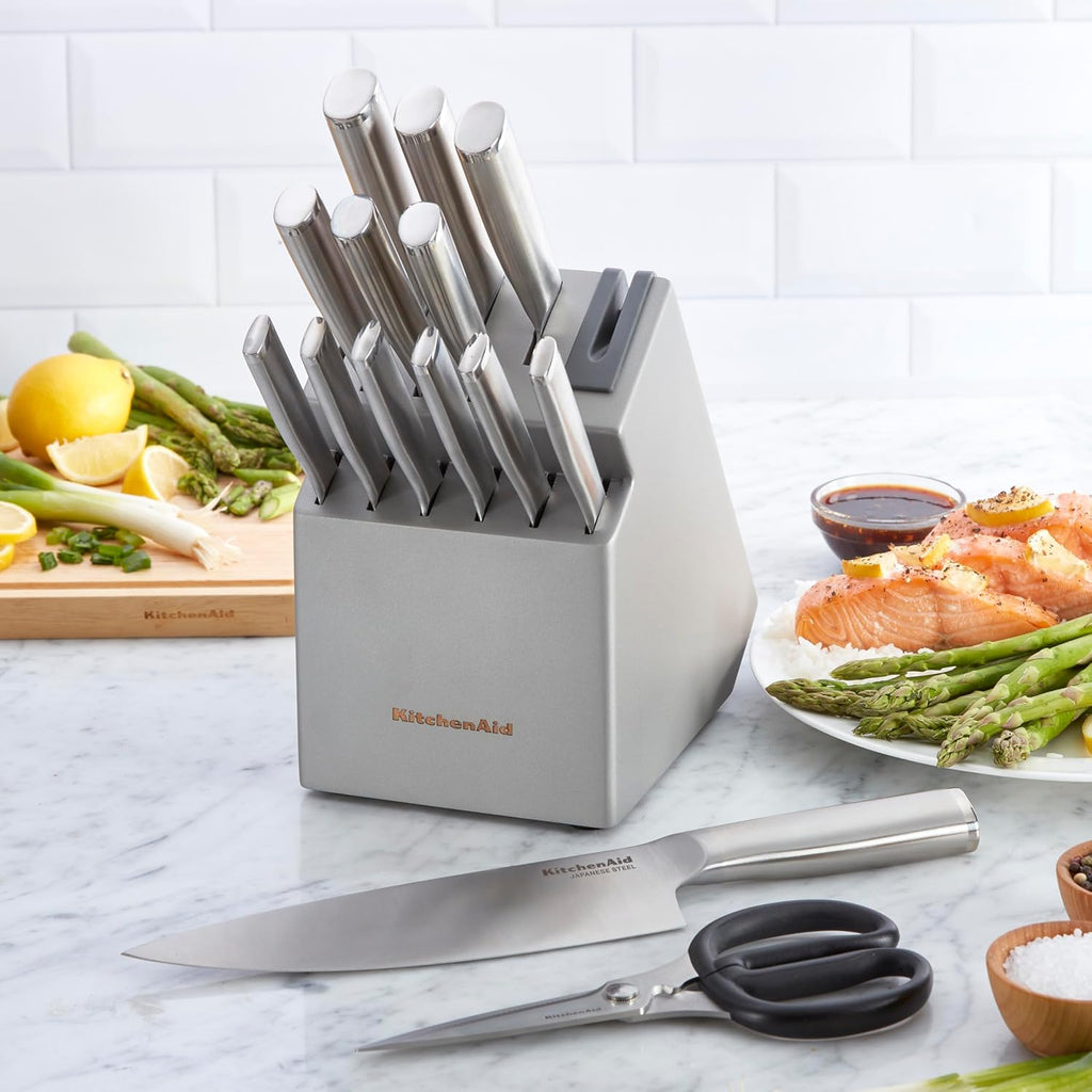 Gourmet Knife Block Set with Built-in Sharpener, 15-Piece, Stainless Steel