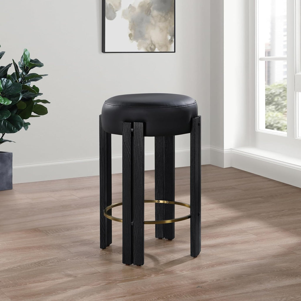816Black-C Harrison Collection Modern | Contemporary Counter Stool with Soft Black Vegan Leather, Rich Black Finish