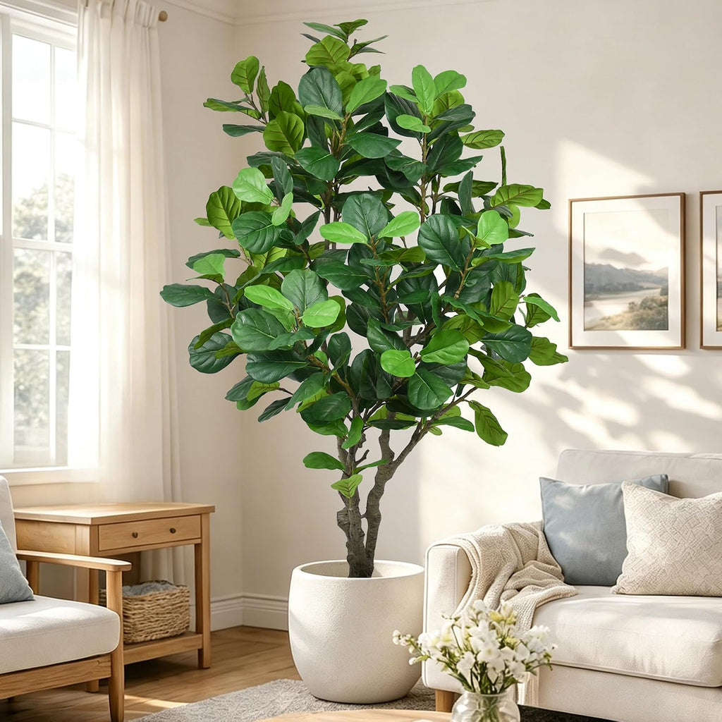 8FT Artificial Fiddle Leaf Fig Tree - Tall Faux Ficus Lyrata Plant with 260 Realistic Leaves and Trunk, Large Fake