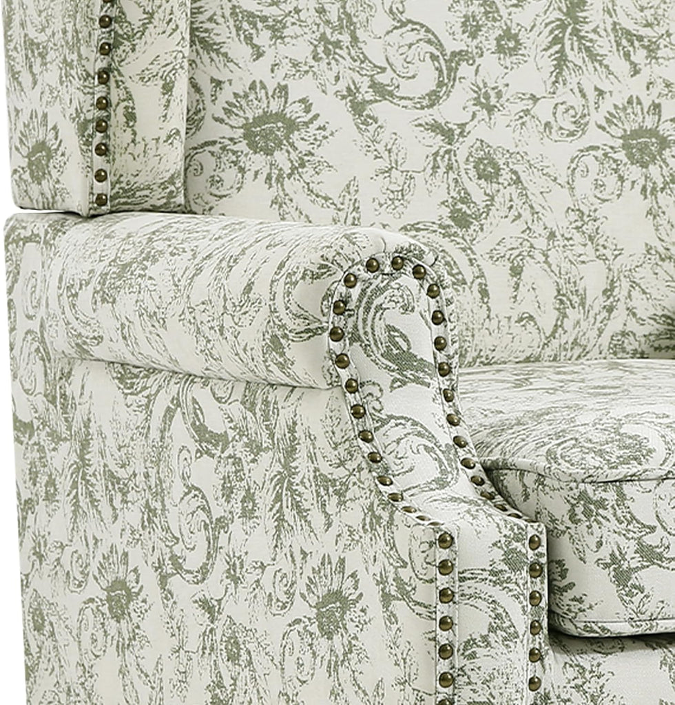 Floral High Back Accent Chairs Set of 2, Wingback Armchair in Fabric | Printed Upholstered Reading Seat with