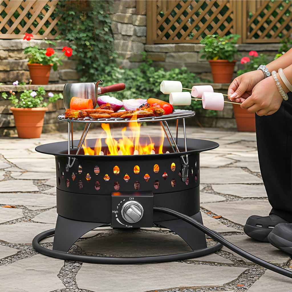 Propane Fire Pit with Grill, 20 in, 60, 000 BTU