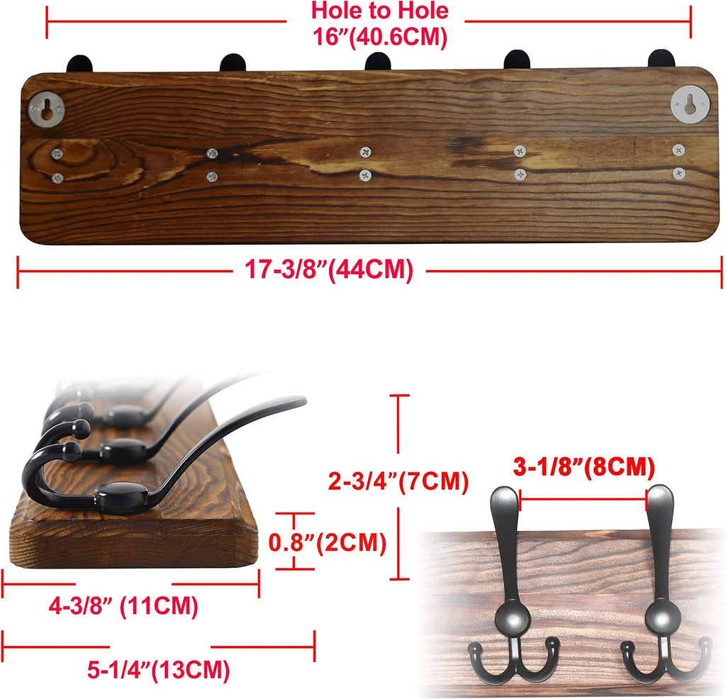 Coat Rack Wall Mounted - 24" Long 6 Tri Hooks, Heavy Duty Wooden Wall Coat Hanger Coat Hook for Clothes Hat Jacket