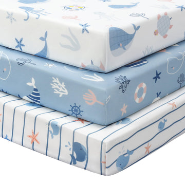 Pack and Play Sheets Fitted, Mini Crib Sheets Boy 38" x 26" 3-Pack